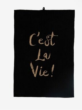 Creative Co-Op Black Tea Towel with Gold Script
